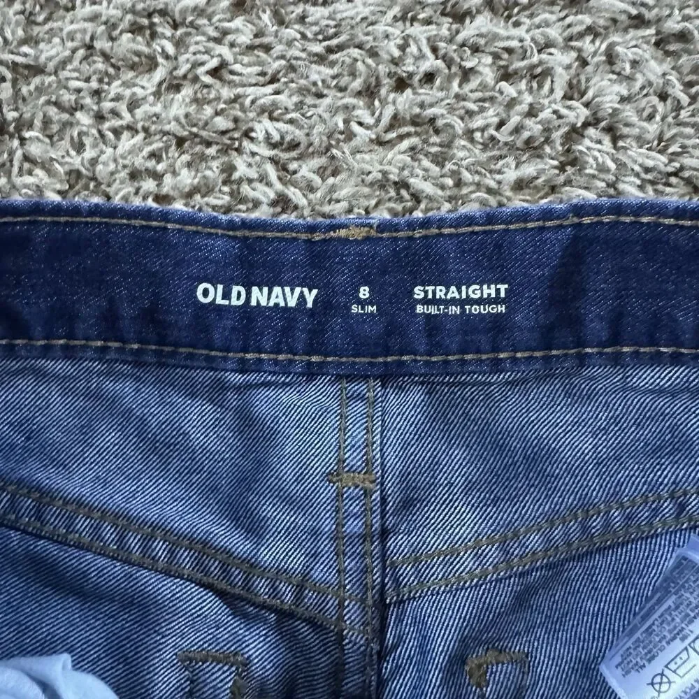 SET OF 2 Old Navy Denim Jeans Boys Youth Sze 8 Slim Adjustable Waist Five Pocket